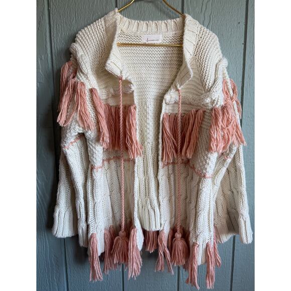 Anthropologie Mixed Knit Fringe Cardigan One Size - Picture 4 of 9
